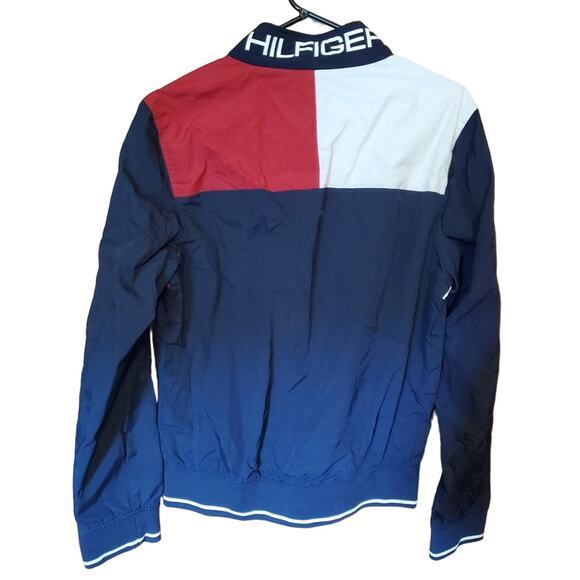 Tommy Hilfiger Mens Jacket Windbreaker Navy Red Full Zip Logo Nylon Sz S - Picture 3 of 7